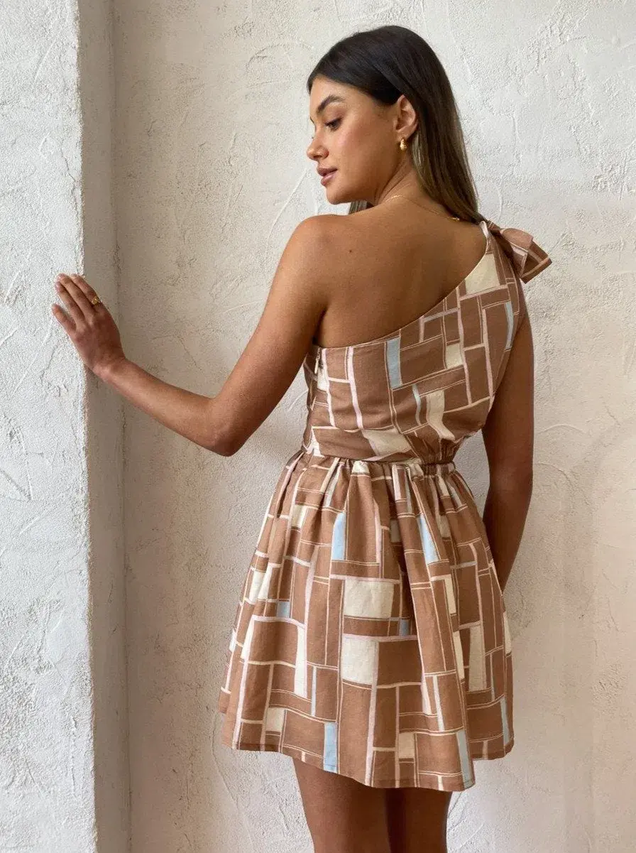 By Nicola Gabriella One Shoulder Mini Dress Print Size 6 for rent on The Volte - main image