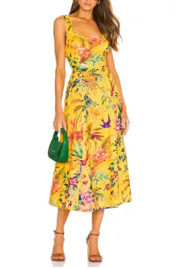 Zimmermann Tropicana Cut Out Midi Dress Mango Floral Size 8