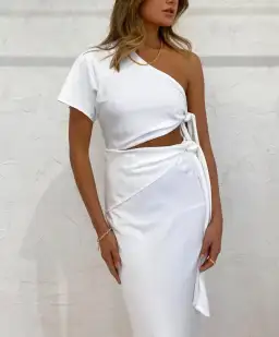 Issy Mona One Shoulder Midi Dress White