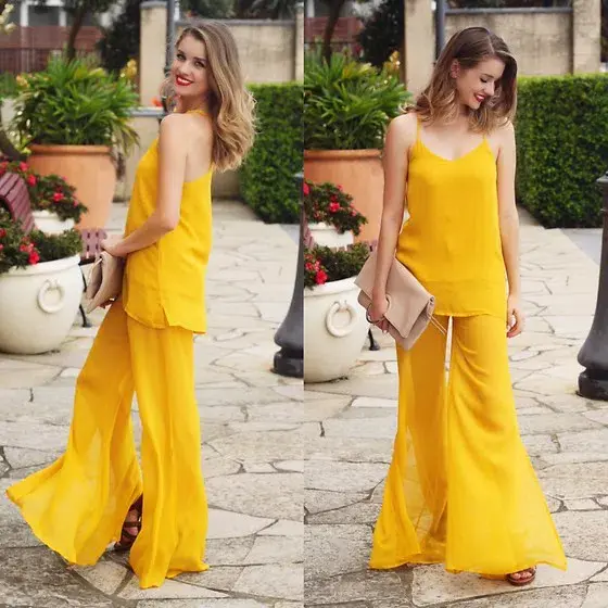 Viktoria & Woods Sheer Flare Pants Yellow Size AU 6 for rent on The Volte - main image