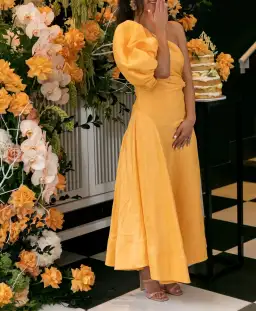 Aje Concept Linen and Silk One Shoulder Dress Yellow Size 6