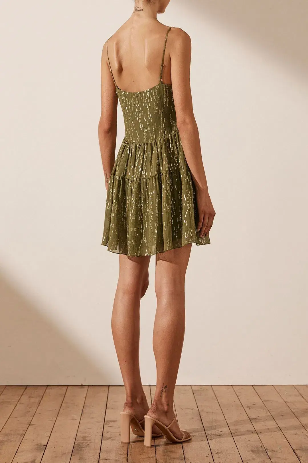 Shona Joy Laura Silk Lace Up Mini Dress Green Size 12 for rent on The Volte - main image