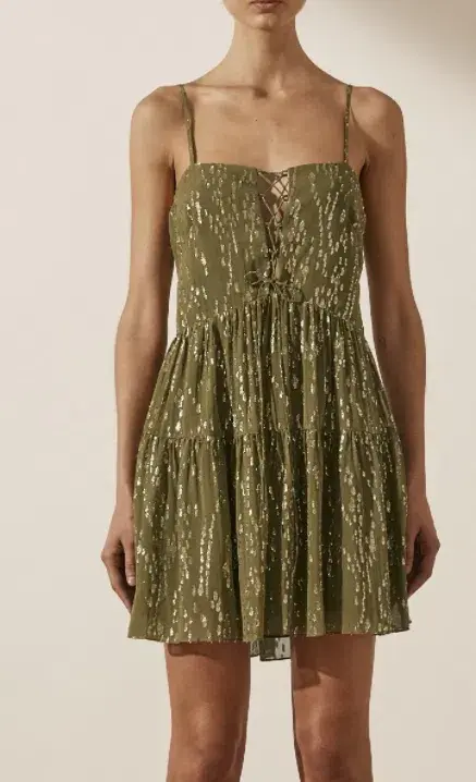 Shona Joy Laura Silk Lace Up Mini Dress Green Size 12 for rent on The Volte - main image