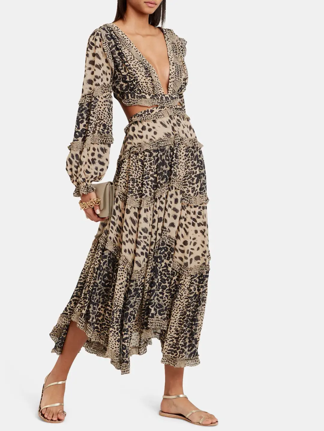 Zimmermann Allia Cut Out Long Dress Cheetah Print Size 0 / AU 8 for rent on The Volte - main image