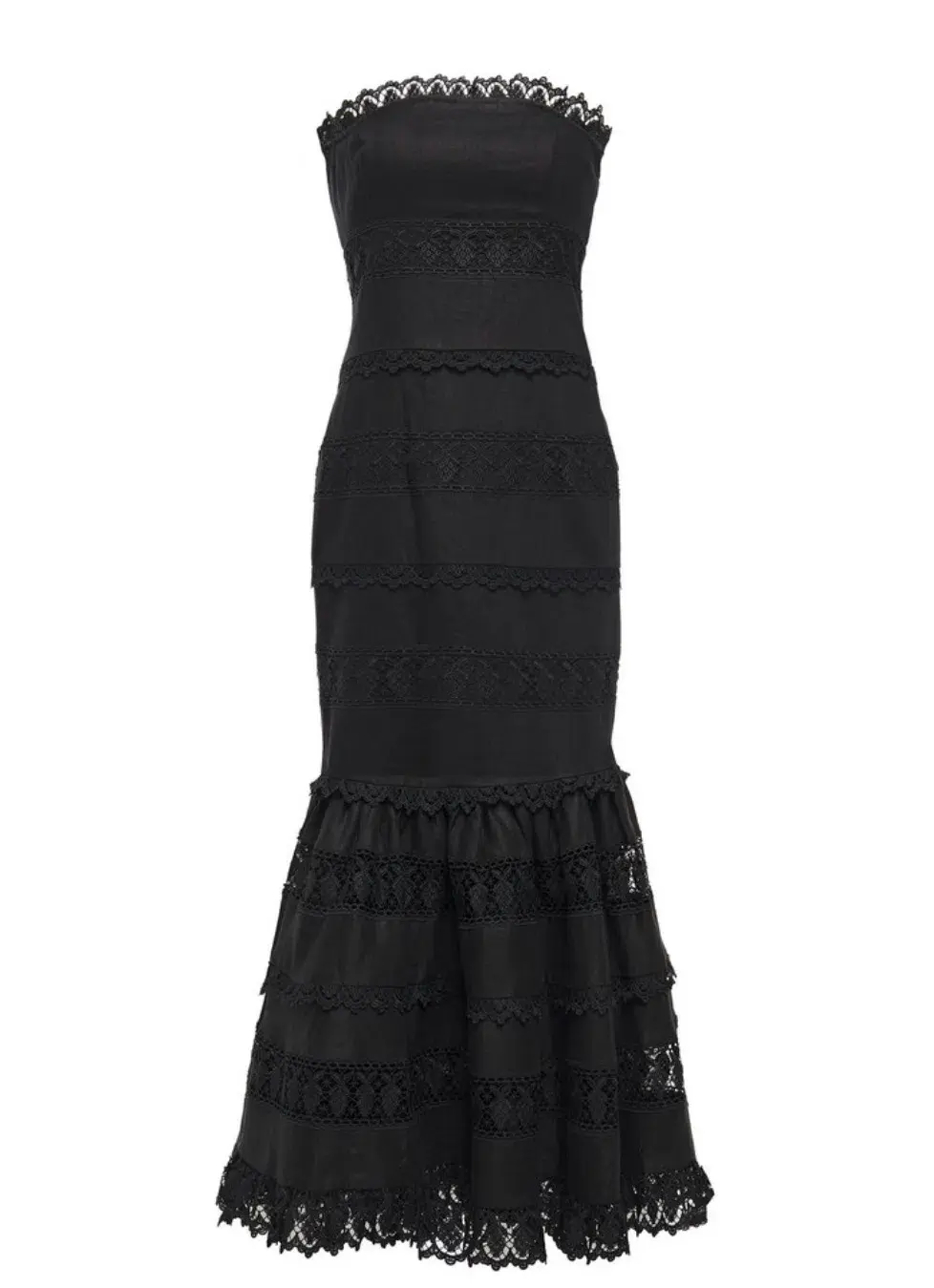 Zimmermann Strapless Linen and Guipure Lace Maxi Dress Black Size 0 / AU 8 for rent on The Volte - main image