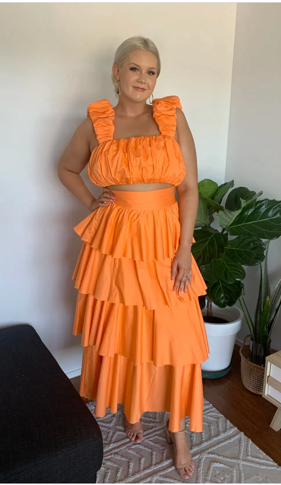 Aje Medina Set Crop Top & Tiered Skirt Orange Size 14 for rent on The Volte - main image