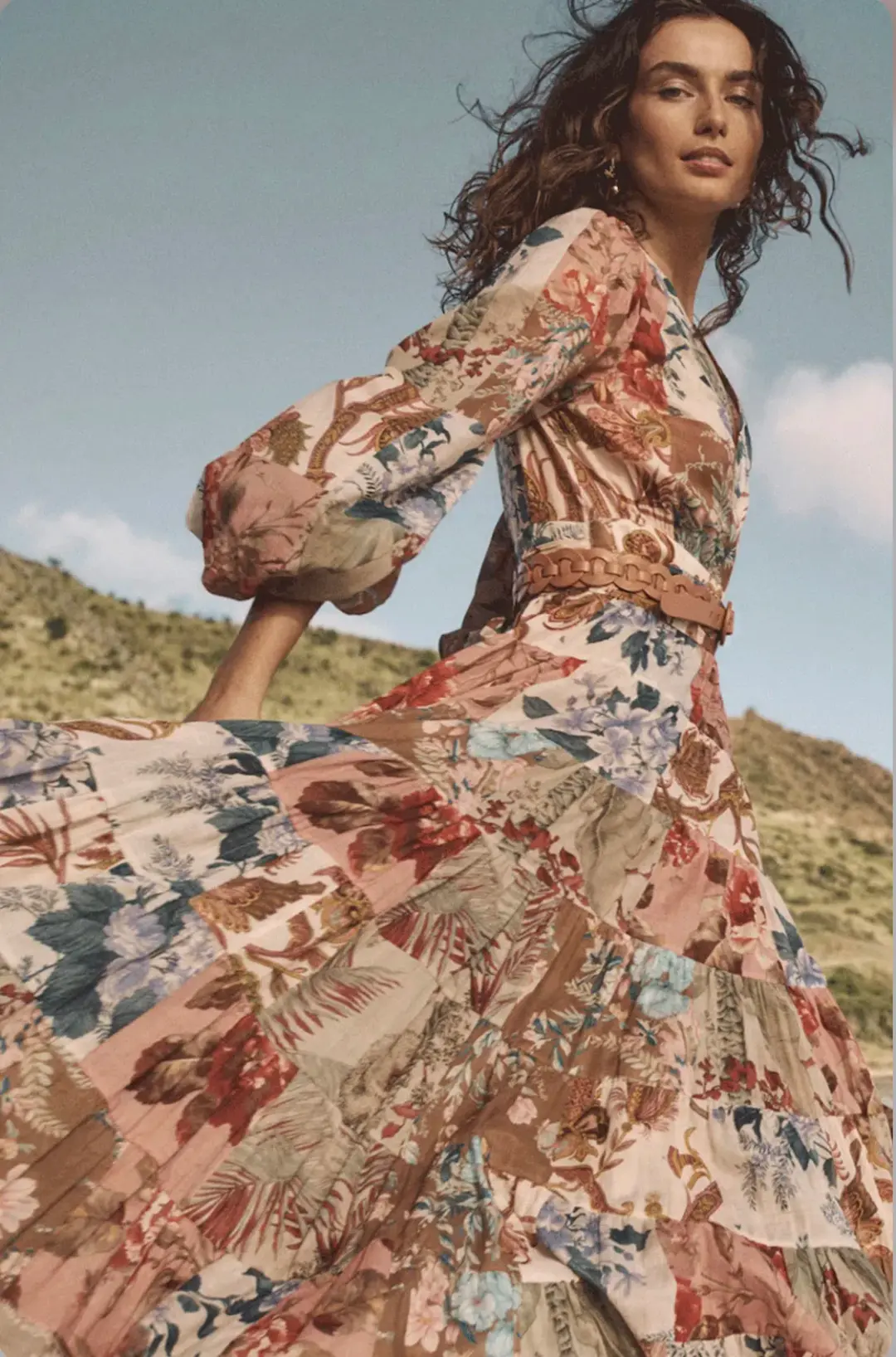 Zimmermann Cassia Patch Wrap Midi Dress Print Size 16 for rent on The Volte - main image