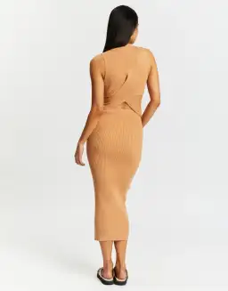 Aere Twist Waist Knit Dress Caramel Brown