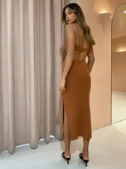 Bec and Bridge Alba Cut Out Midi Dress Terracotta