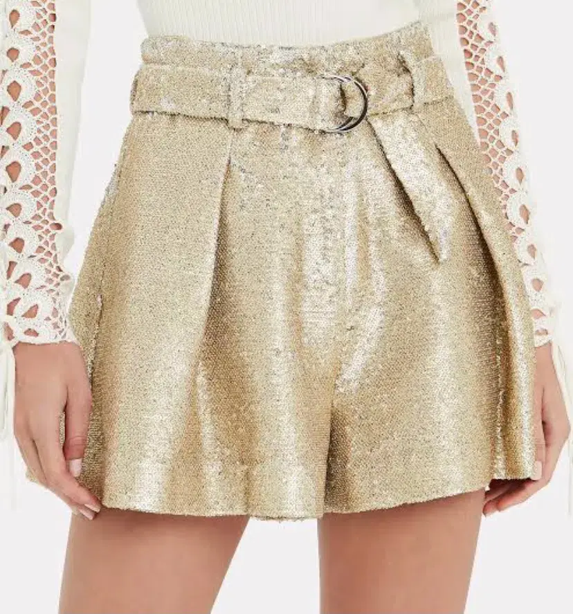 Jonathan Simkhai Sequin Shorts Gold Size AU 8 - Image 2