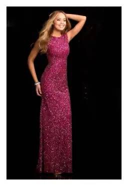 Scala 48467 Long Beaded Sequin Evening Dress Sangria Size 2/ AU 6