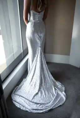 Georgia Young Couture Silver Sequin Gown Size 6