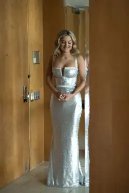 Georgia Young Couture Silver Sequin Gown Size 6