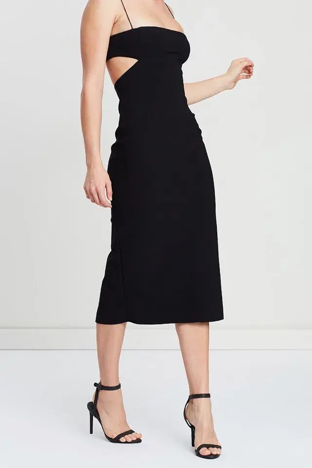 Bec & Bridge Elle Cut Out Midi Dress Black Size 12 for rent on The Volte - main image