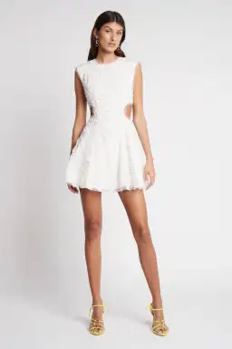 Aje Mirage Organza Cut Out Mini Dress Ivory Size 4 for rent on The Volte - image 1