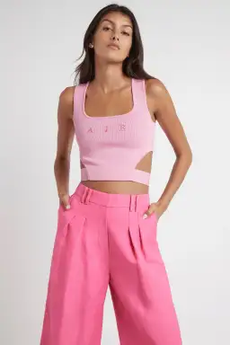 Aje Livadi Cropped Tie Knit Logo Top Pink Size 6 for rent on The Volte - image 1