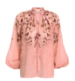 Zimmermann Rosa Tie Blouse Pink Peony Floral Size 0 / AU 8 for rent on The Volte - image 4