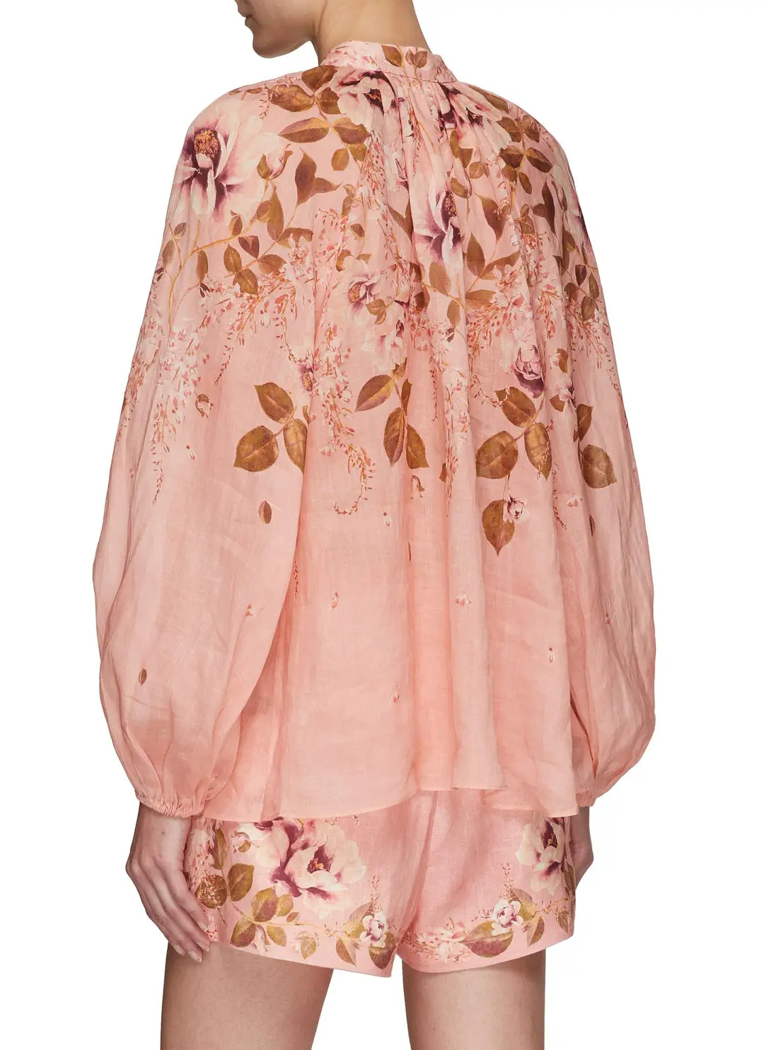 Zimmermann Rosa Tie Blouse Pink Peony Floral Size 0 / AU 8 for rent on The Volte - main image