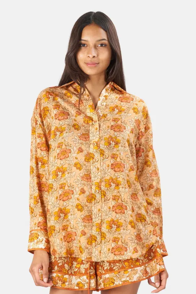 Zimmermann Andie Relaxed Shirt Almond Floral Print Size 0 / AU 8 for rent on The Volte - main image
