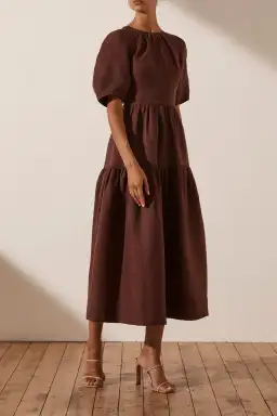 Shona Joy Marlene Short Sleeve Open Back Midi Dress Brown Size 8 for rent on The Volte - image 2