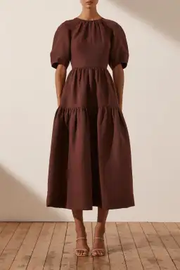 Shona Joy Marlene Short Sleeve Open Back Midi Dress Brown Size 8 for rent on The Volte - image 1
