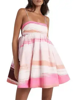 Aje Kasbah Sunset Stripe Ruched Bow Back Mini Dress Print