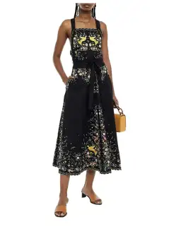 Zimmermann Carnaby Open Back Embroidered Linen Midi Dress Black Size 1 / Au 10 for rent on The Volte - image 1