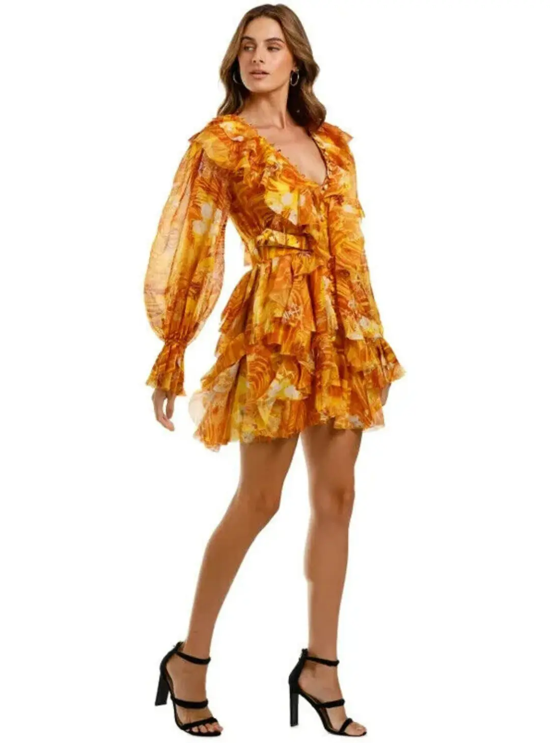 Leo Lin Kiss Ruffle Mini Dress Yellow Size AU 12 for rent on The Volte - main image