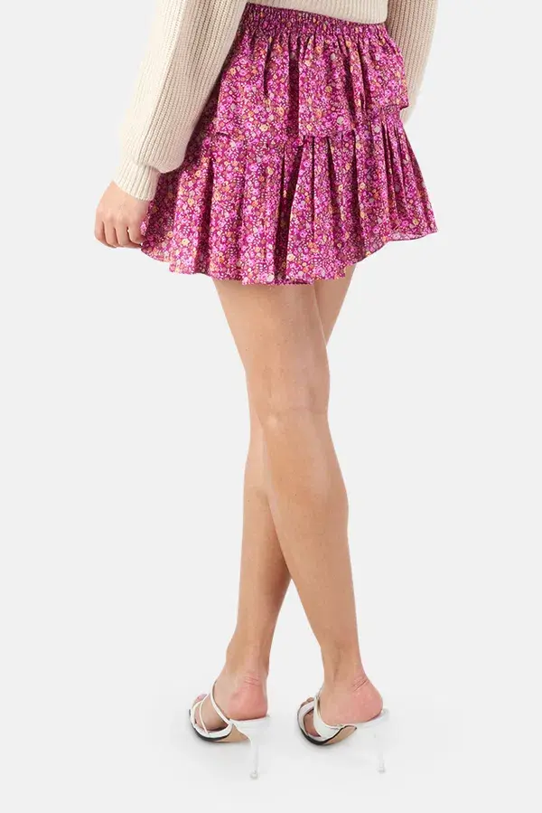 LoveShackFancy Cherry Wine Ruffled Mini Skirt in Purple Print Size 12 for rent on The Volte - main image