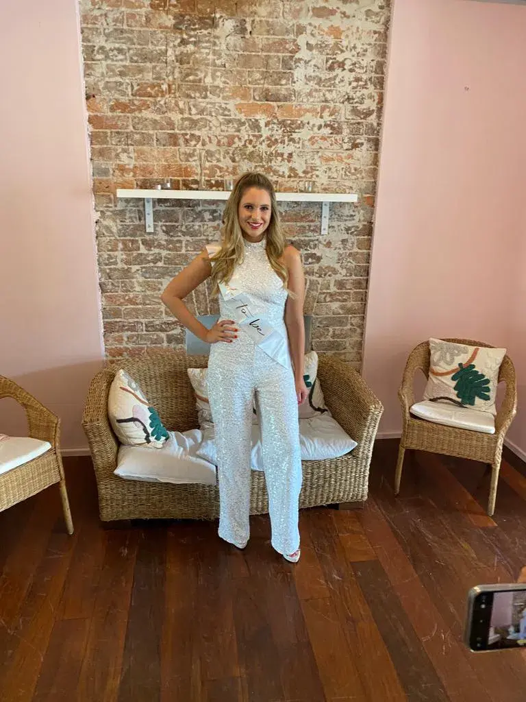 Club L London Make Me Blush Sequin Halter Neck Jumpsuit White Size 8 for rent on The Volte - main image