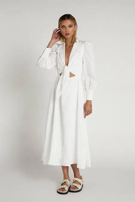 Dissh Sia Linen Collar Midi Dress White Size 10 for rent on The Volte - main image