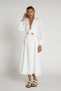 Dissh Sia Linen Collar Midi Dress White Size 10 for rent on The Volte - image 4