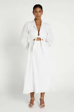 Dissh Sia Linen Collar Midi Dress White Size 10 for rent on The Volte - image 1