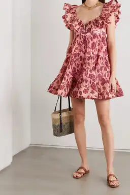 Zimmermann Lovestruck Ruffled Floral-print Plissé-crepe Mini Dress Pink Print Size 6