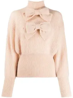 Zimmermann Bow Embellished Ribbed Mohair Blend Turtleneck Sweater Blush Size 0 / AU 8 for rent on The Volte - image 3