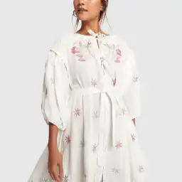 Innika Choo White Midi Smock Dress Print One Size