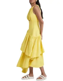 Aje Caliente Tiered Cut Out Midi Dress Yellow Size 10 for rent on The Volte - image 2
