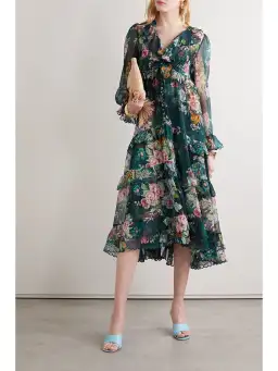 Zimmermann Wavelength Scallop Tiered Silk Chiffon Midi Dress Floral Print Size 0P / AU 6 for rent on The Volte - image 3