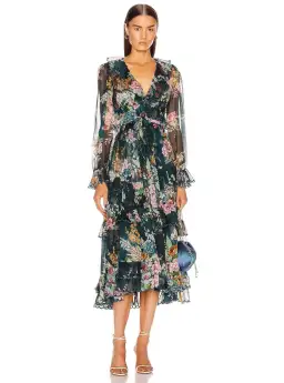 Zimmermann Wavelength Scallop Tiered Silk Chiffon Midi Dress Floral Print Size 0P / AU 6 for rent on The Volte - image 1