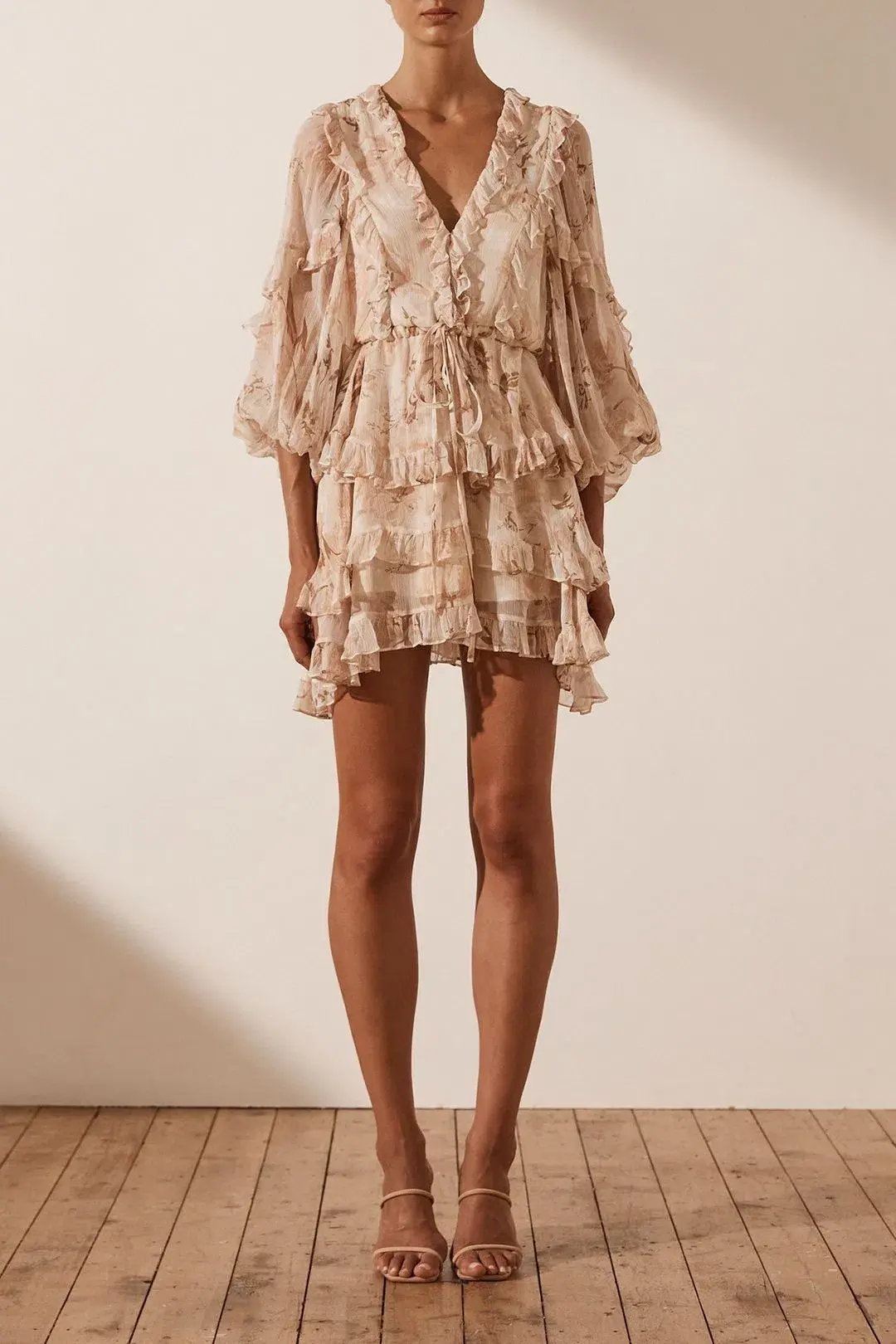 Shona Joy Nina Balloon Sleeve Frill Mini Dress Print Size 12 for rent on The Volte - main image