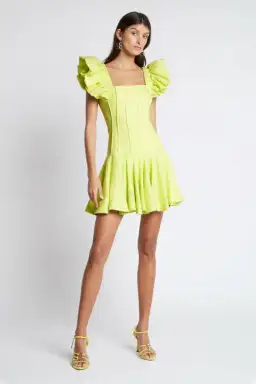 Aje Breathless Frill Sleeve Mini Dress in Lime Green