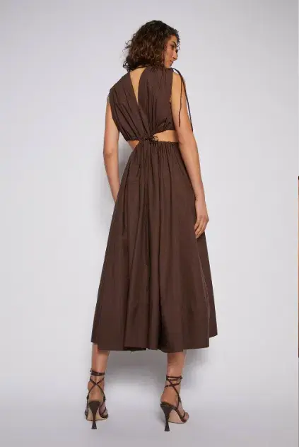Scanlan Theodore Cotton Drawcord Dress Brown Size 8 - Image 3