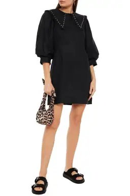 Ganni Studded Linen Mini Dress Black Size 8 for rent on The Volte - image 1