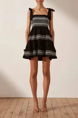 Shona Joy Leda Shirred Tiered Mini Dress Black Size 8 for rent on The Volte - image 1