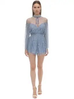 Alice McCALL Ruffled Lace Mini Dress Blue