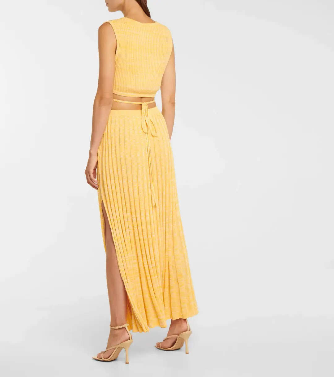 Christopher Esber Wrap Tie Knit Cropped Top and Pleated Knit Tie Midi Skirt Set Yellow Size 4 for rent on The Volte - main image