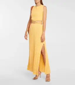 Christopher Esber Wrap Tie Knit Cropped Top and Pleated Knit Tie Midi Skirt Set Yellow Size 4 for rent on The Volte - image 1