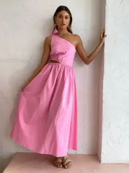 By Nicola Gabriella One Shoulder Midi Dress in Pink Grapefruit Size 6 for rent on The Volte - image 2