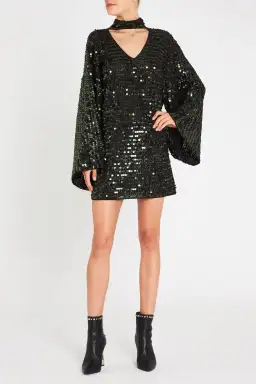 Sass and Bide Mastermind Knit Long Sleeve Dress in Olive Sequin Size 8 for rent on The Volte - image 1