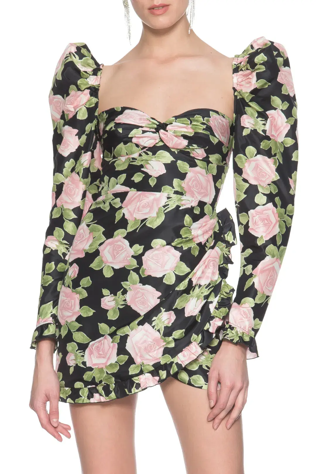 Alessandra Rich Ruffled Floral Print Silk Taffeta Mini Dress Print Size 8 for rent on The Volte - main image